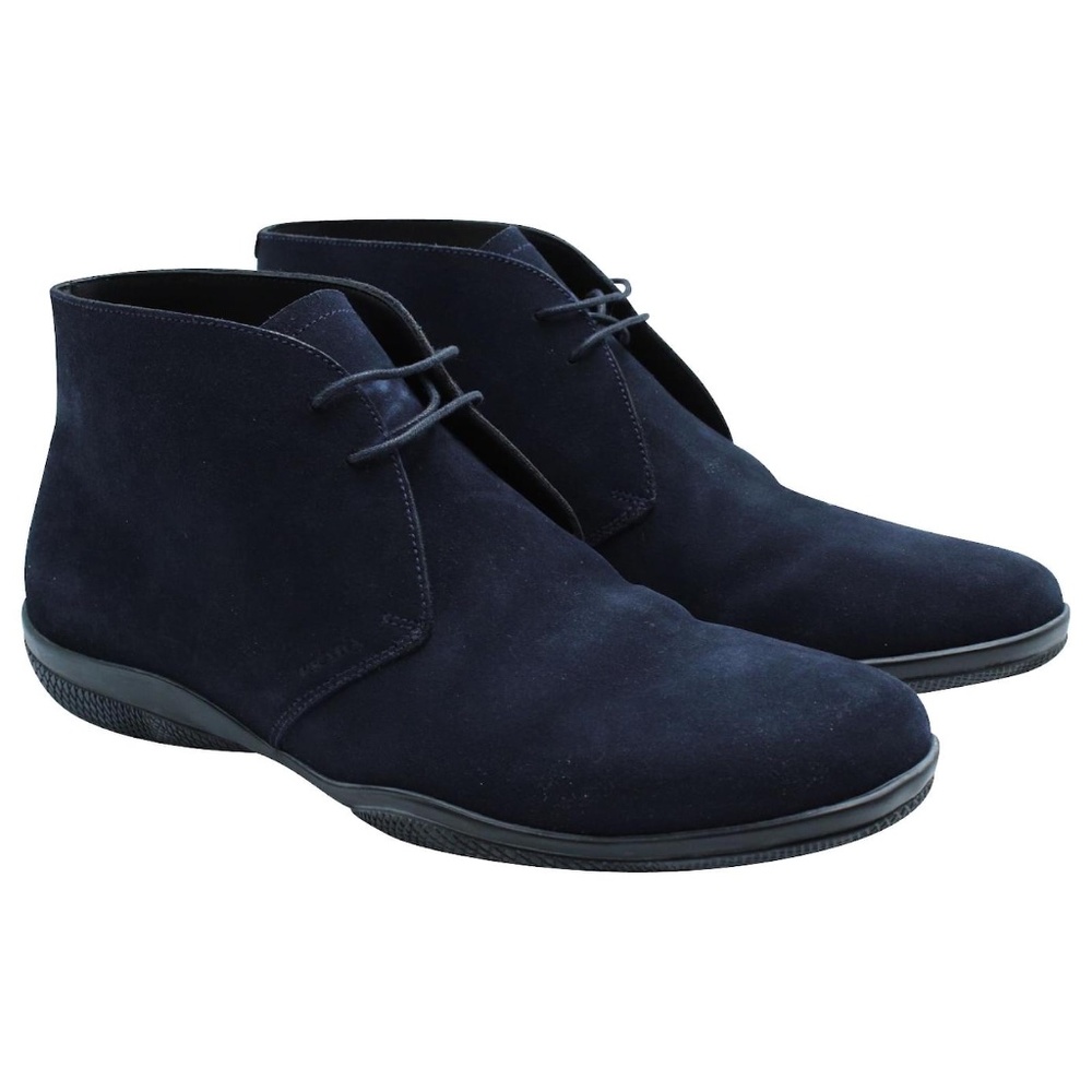 Prada Desert Lace Up Ankle Boots in Navy Blue Suede Size 7